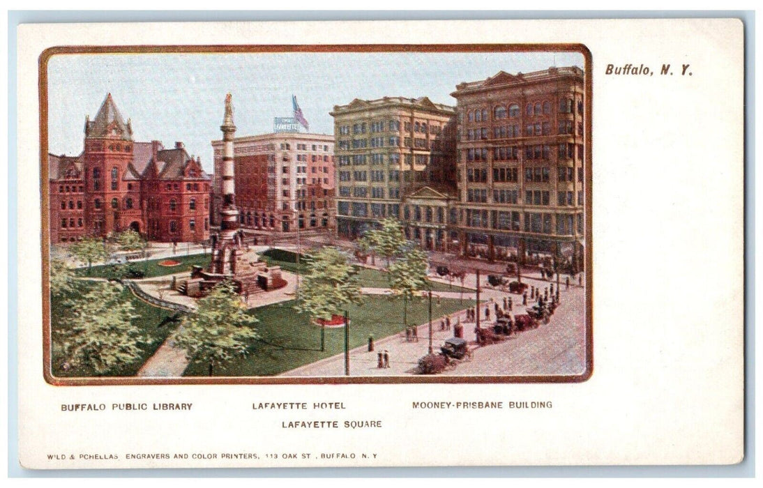 c1905 Buffalo Public Library Lafayette Hotel Mooney Building New York Postcard