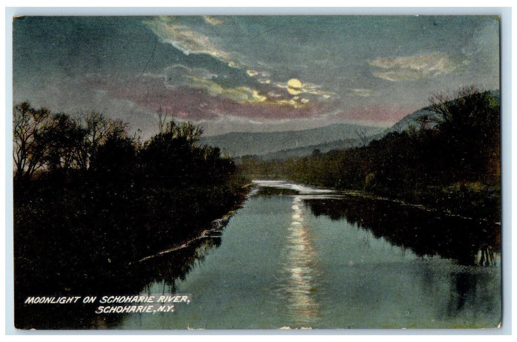 1909 Moonlight On Schoharie River Schoharie New York NY Posted Antique Postcard
