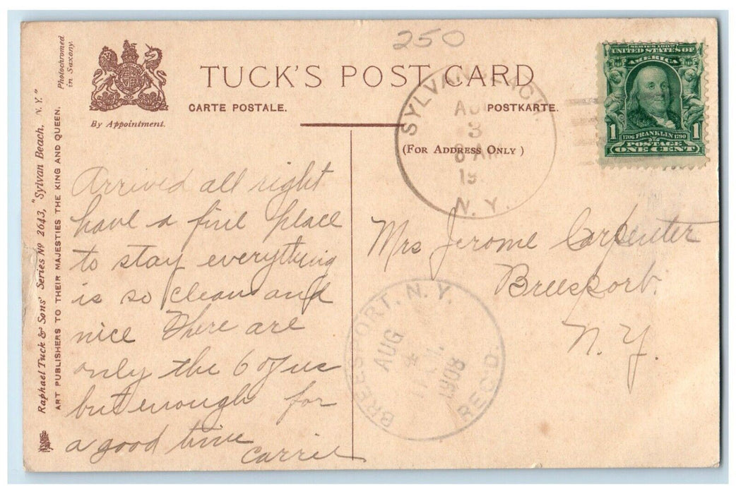 1908 Sylvan Beach NY, Beach Shore Line North Bay Bathing House Tuck's Postcard