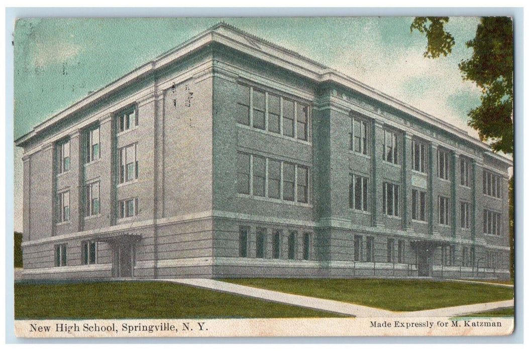 1910 New High School Building Campus Springville New York NY Antique Postcard