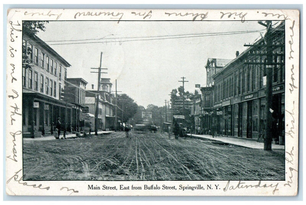 1906 Main Street East Dirt Road From Buffalo Street Springville NY Postcard