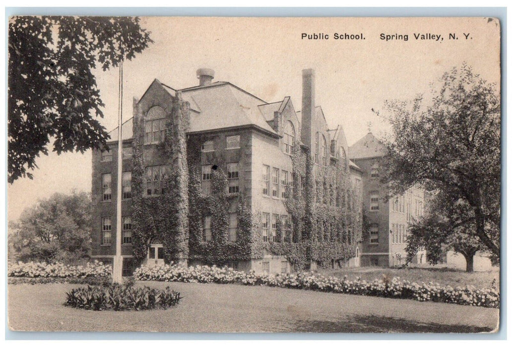 1919 Public School Building Campus Spring Valley New York NY Antique Postcard