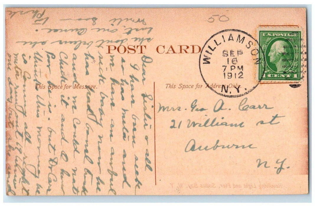 1912 Revolving Light And Pier Sodus Bay Williamson New York NY Antique Postcard