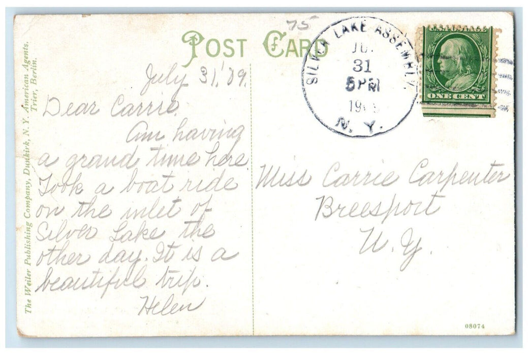1909 Silver Lake Assembly Canoes Rowing New York NY Inlet Antique Postcard