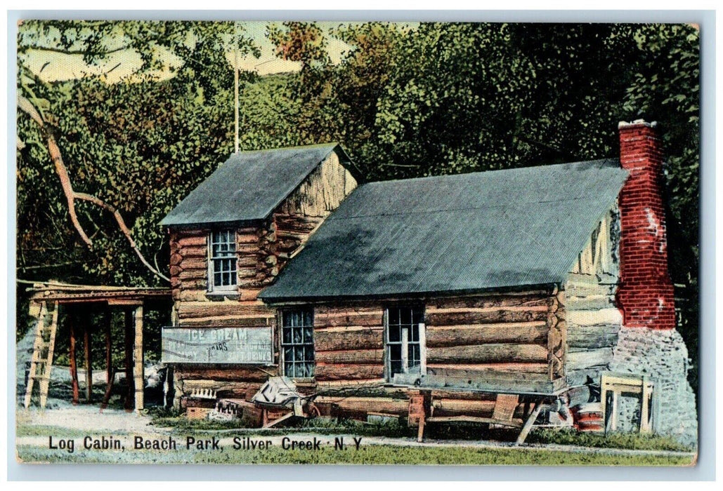 1908 Log Cabin Beach Park Silver Creek New York NY Posted Antique Postcard