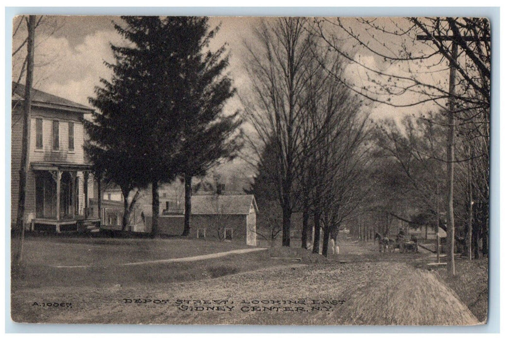 c1910's Depot Street Looking East Dirt Road Sidney Center New York NY Postcard