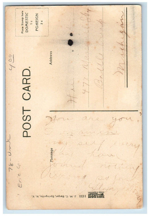 c1910's Main Street Furniture H. H. Bury & Co. Dirt Road Springville NY Postcard