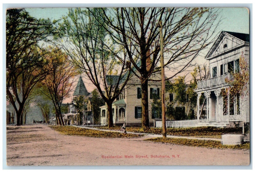 1909 Residential Main Street View Dirt Road Schoharie New York NY Postcard
