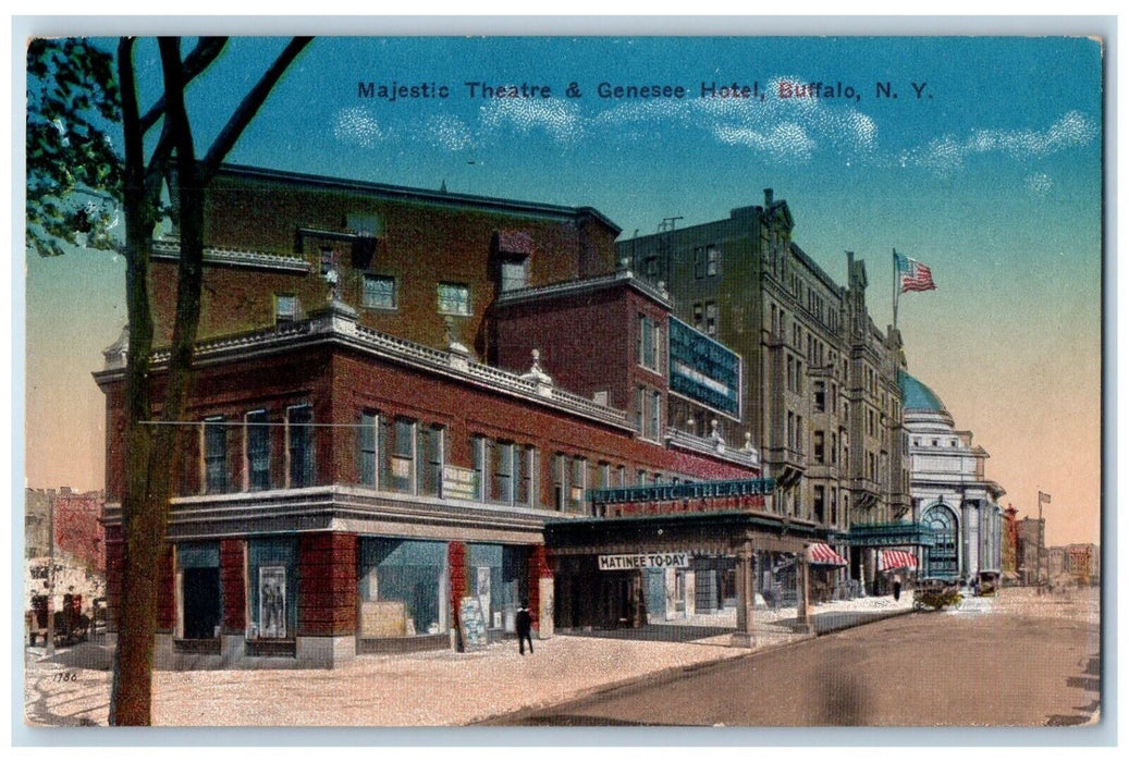 c1910 Majestic Theatre Genesee Hotel Building Exterior Buffalo New York Postcard