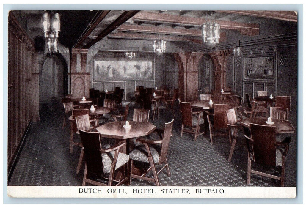 c1910 Dutch Grill Hotel Statler Restaurant Chair Table Interior Buffalo Postcard