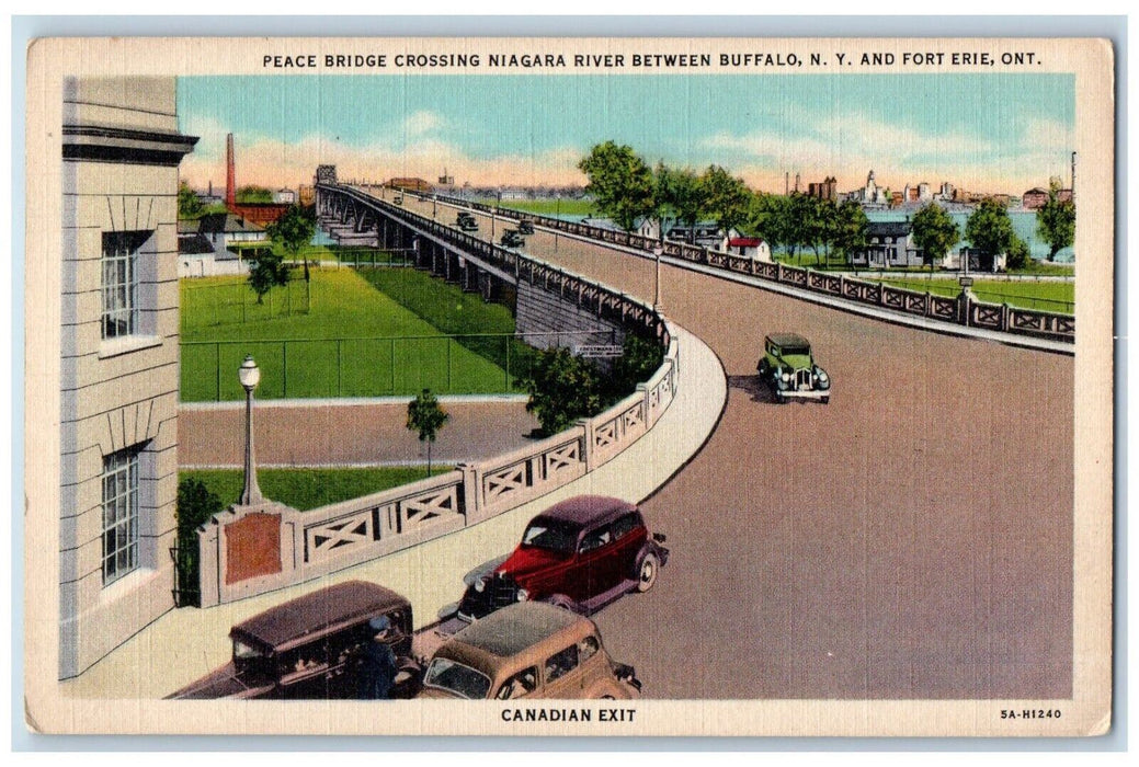 c1940 Peace Bridge Crossing Niagara River Buffalo New York Fort Erie NY Postcard