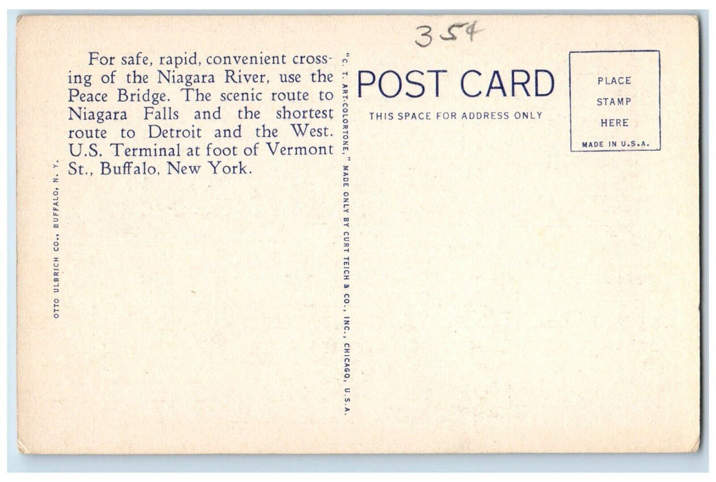 c1940 Peace Bridge Crossing Niagara River Buffalo New York Fort Erie NY Postcard