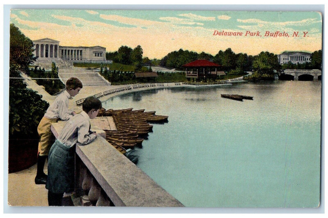 c1910 Delaware Park River Lake Exterior Gazebo Terrace Buffalo New York Postcard