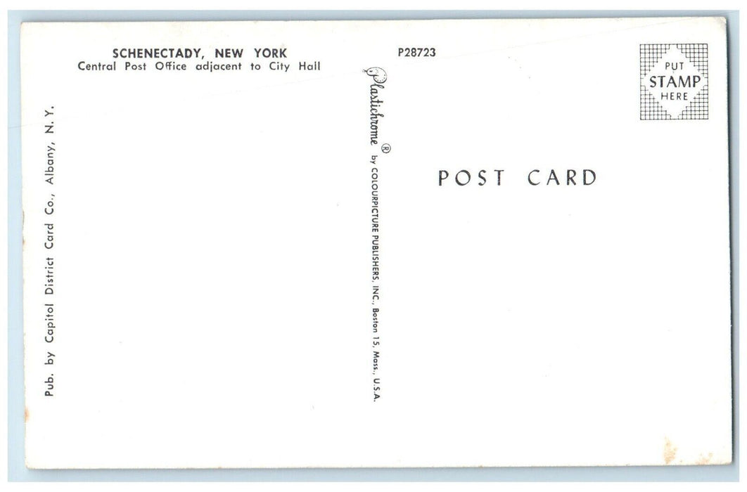 Central Post Office Adjacent To City Hall Schenectady New York NY Postcard
