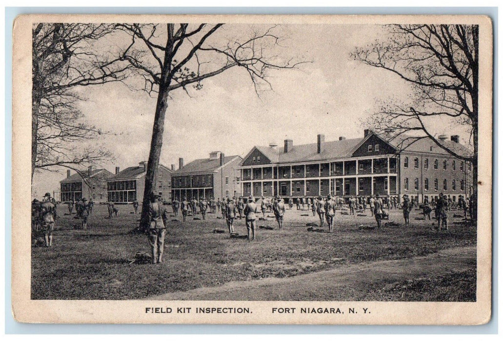1918 Field Kit Inspection Fort Niagara Exterior Building Army New York Postcard