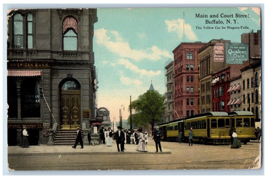 1916 Main Court Street Yellow car Niagara Falls Road Buffalo New York Postcard