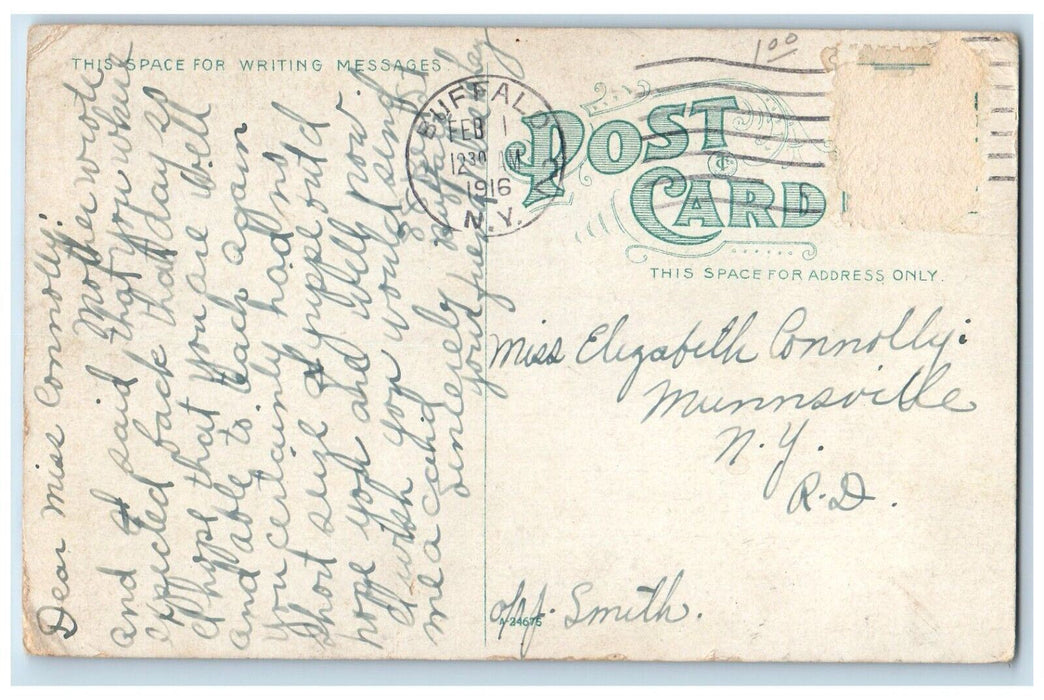 1916 Main Court Street Yellow car Niagara Falls Road Buffalo New York Postcard