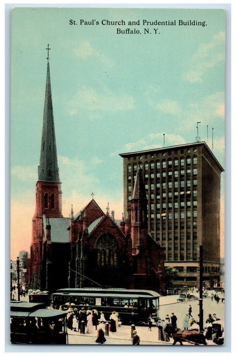 c1910 St. Paul's Church Prudential Building Exterior Buffalo New York Postcard