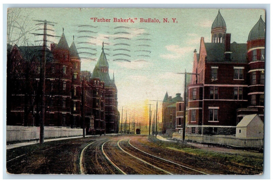 1910 Father Bakers Streetcar Street Building Exterior Buffalo New York Postcard
