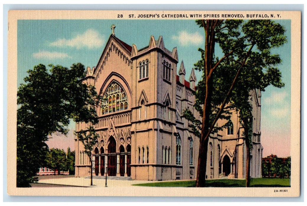 c1940 St. Joseph Cathedral Spires Removed Exterior Buffalo New York NY Postcard