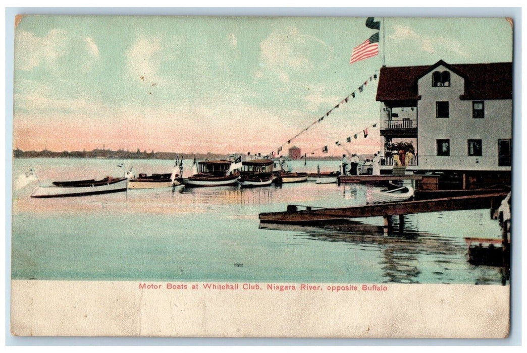 1910 Motor Boats Whitehall Club Niagara River Opposite Buffalo New York Postcard