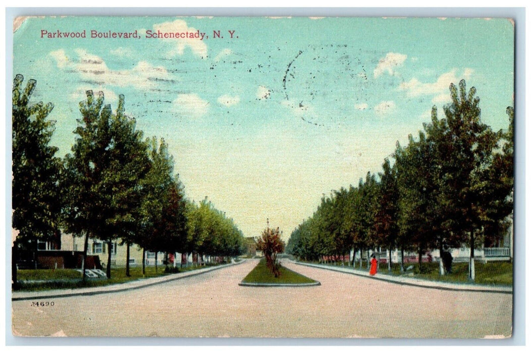 1909 View Of Parkwood Boulevard Schenectady New York NY Posted Antique Postcard