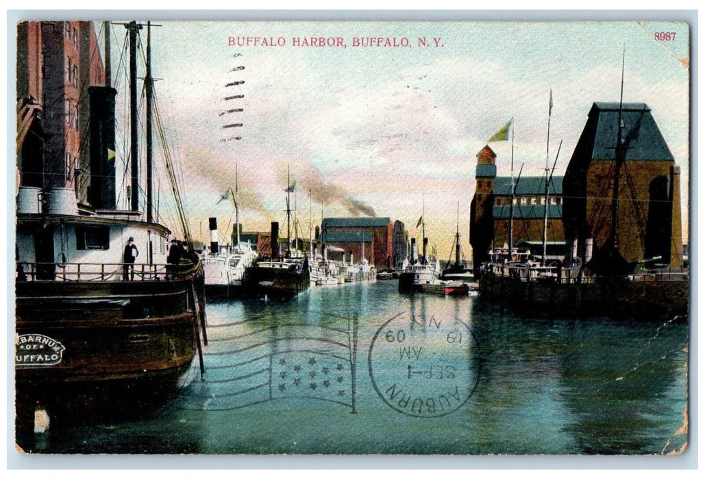 1909 Buffalo Harbor Steamer Ship Cruise Shipyard Canal Buffalo New York Postcard