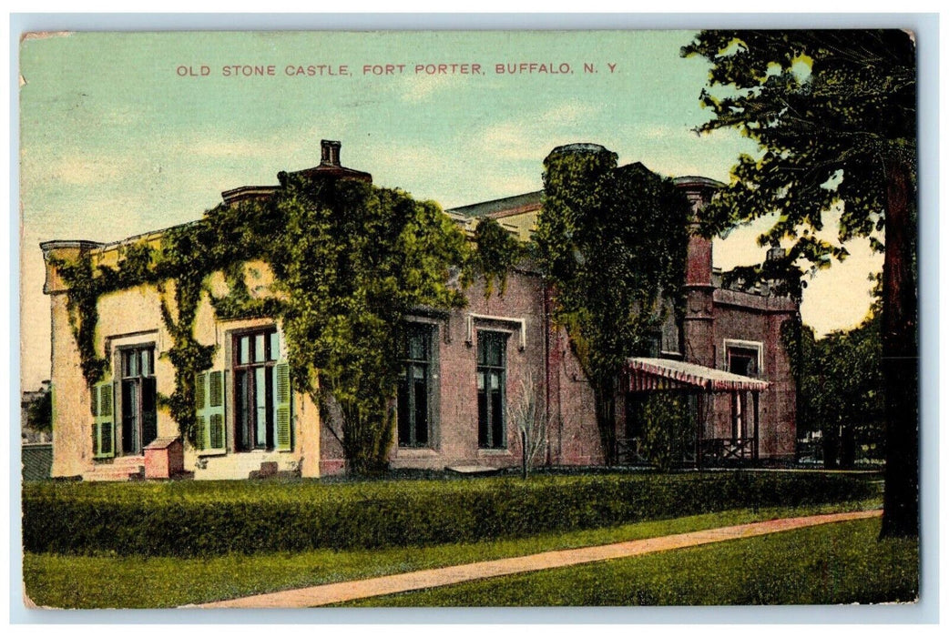1910 Old Stone Castle Fort Porter House Exterior Road Buffalo New York Postcard
