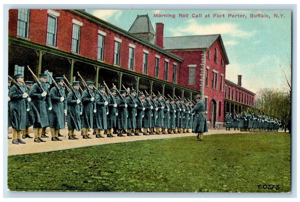 c1910 Morning Roll Call Fort Porter Army Soldier Guns Buffalo New York Postcard