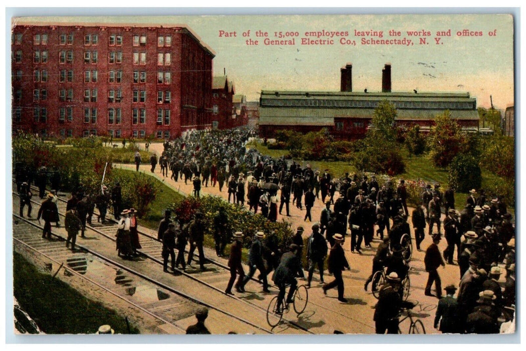 1913 Employees Leaving Work At General Electric Co. Schenectady NY Postcard