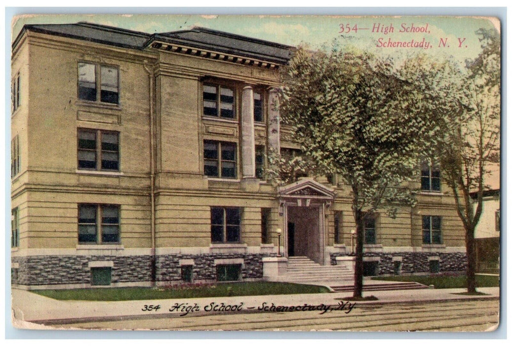 1911 High School Building Schenectady New York NY Posted Antique Postcard