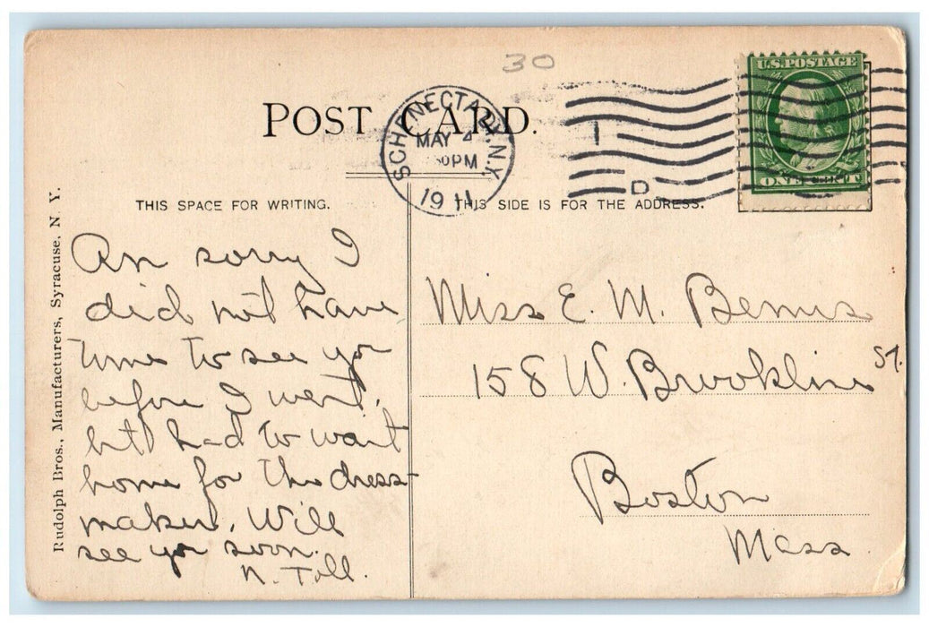 1911 High School Building Schenectady New York NY Posted Antique Postcard