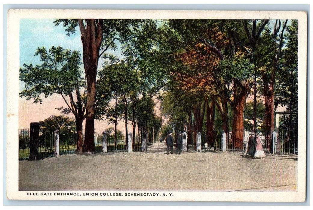 1916 Blue Gate Entrance Union College Schenectady New York NY Antique Postcard
