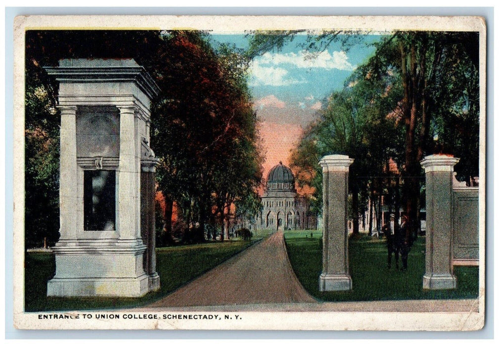 1920 Entrance To Union College Schenectady New York NY Posted Antique Postcard