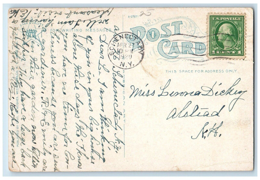 1920 Entrance To Union College Schenectady New York NY Posted Antique Postcard