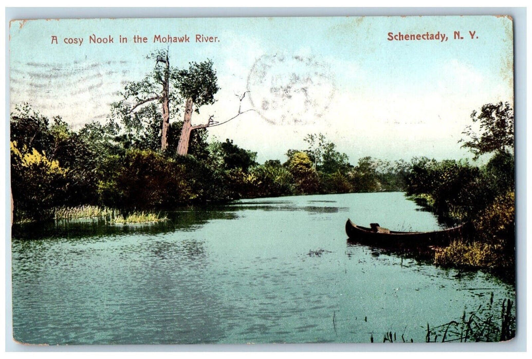 1908 View Of A Cosy Nook In The Mohawk River Schenectady New York NY Postcard