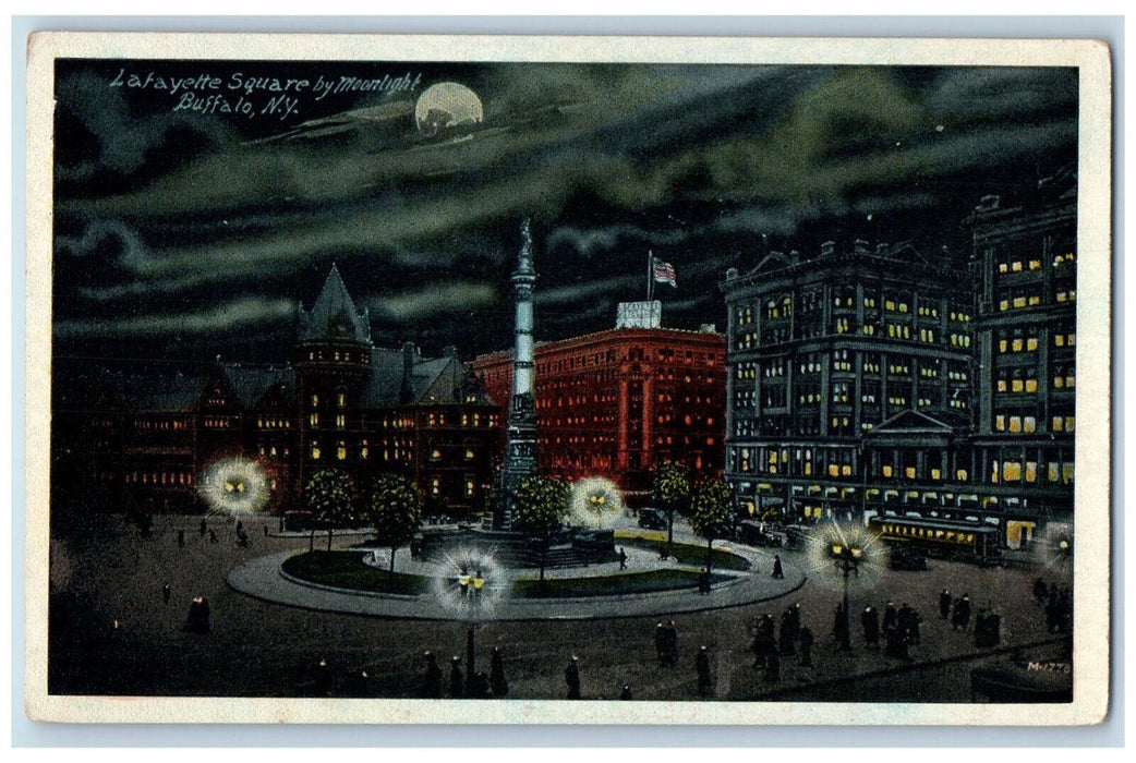 c1920's Moonlight at Lafayette Square Buffalo New York NY Unposted Postcard