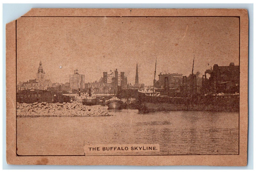 c1920's The Buffalo Skyline View Boat Dock Buffalo New York NY Postcard