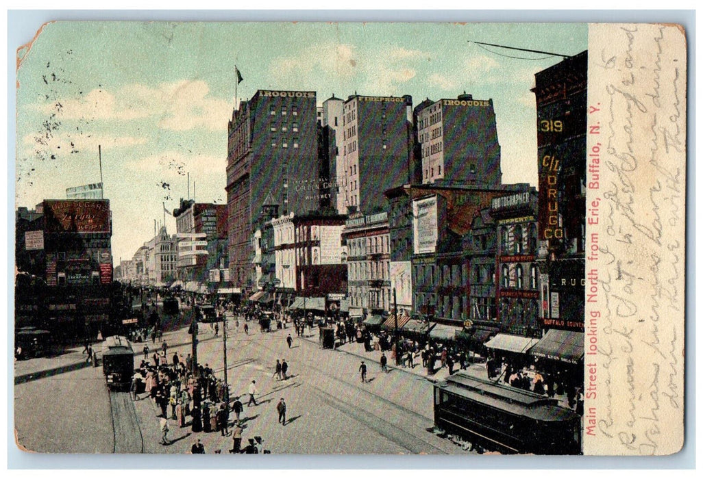 1907 Trolley Car Main Street Looking North from Erie Buffalo NY Postcard