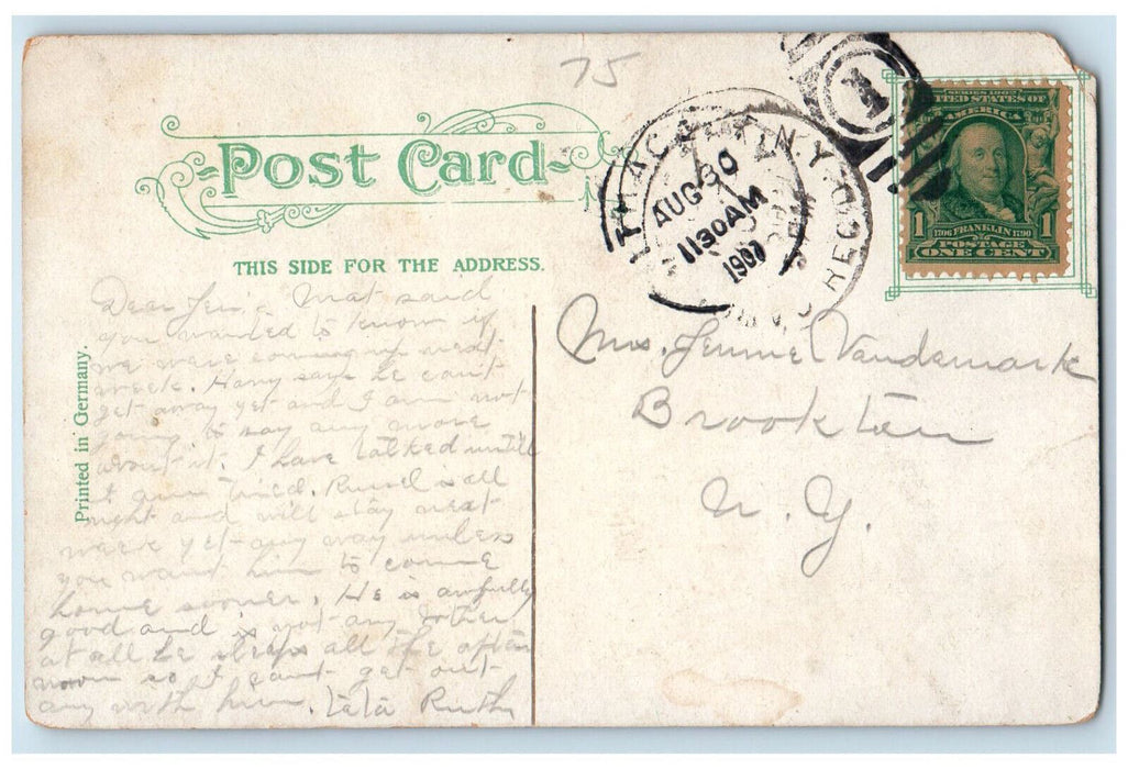 1907 Trolley Car Main Street Looking North from Erie Buffalo NY Postcard