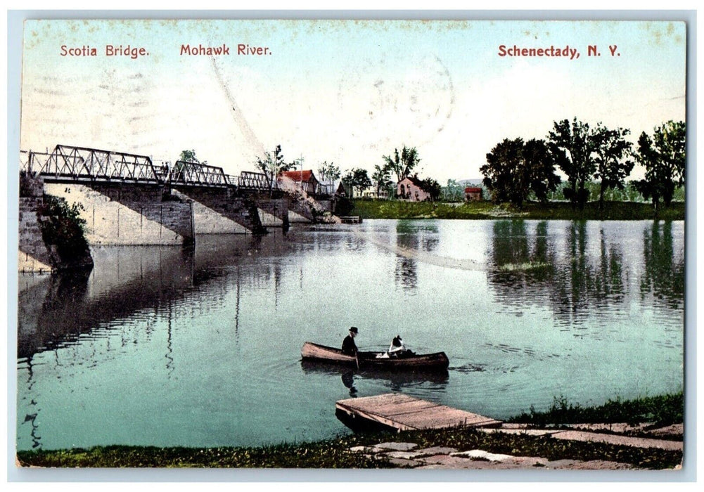 1908 Scottia Bridge Mohawk River Boat Schenectady New York NY Antique Postcard