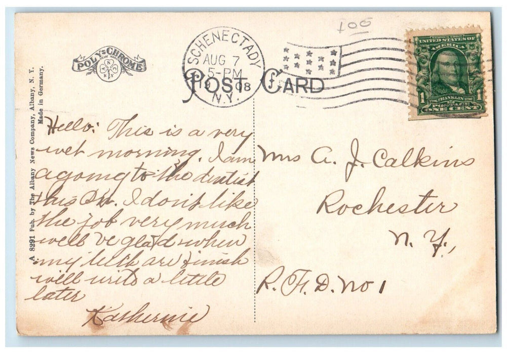 1908 Scottia Bridge Mohawk River Boat Schenectady New York NY Antique Postcard