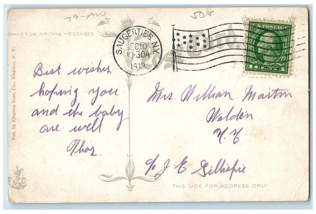 1913 View Of Gautine Falls Saugerties New York NY, Waterfalls Antique Postcard