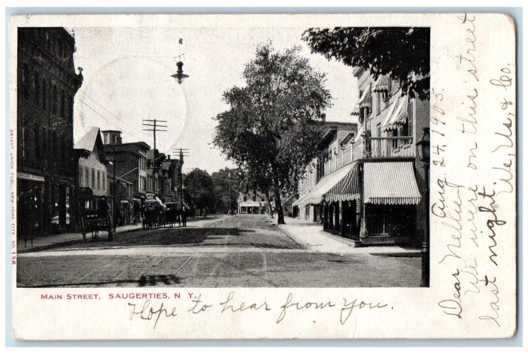 1905 Main Street View Horse Carriage Stores Cafe Saugerties New York NY Postcard