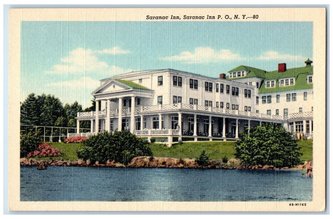 c1930's Saranac In Building Lake Front  Saranac Inn P. O. New York NY Postcard