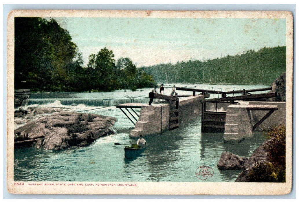 Saranac River State Dam And Lock Adirondack Mountains NY Phostint Postcard