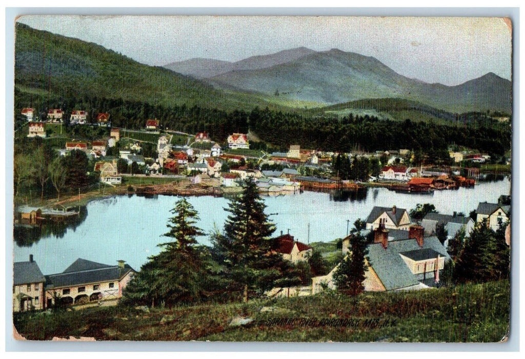 1910 Bird's Eye View Of Saranac River Adirondack Mountains NY Rotograph Postcard