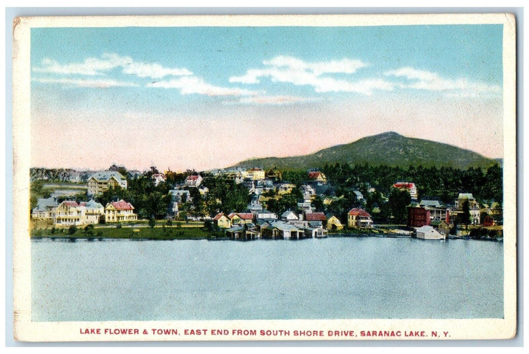1917 Lake Flower & Town East End From South Shore Drive Saranac Lake NY Postcard
