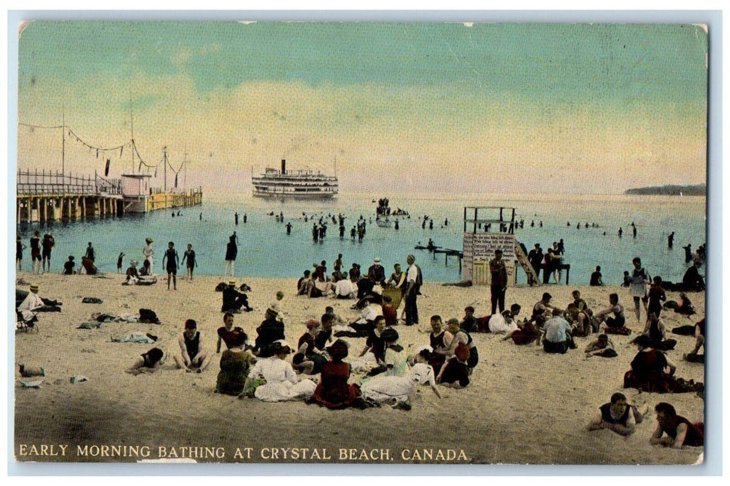 c1910 Steamship Landing Early Morning Bathing at Crystal Beach Canada Postcard