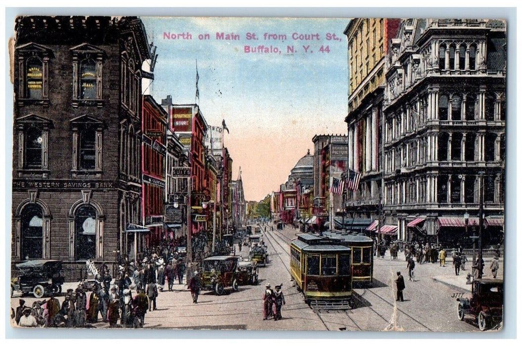 1916 Trolley Car North on Main Street Buffalo New York NY Antique Postcard
